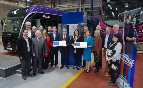 Included in the picture are Katrina Godfrey, Permanent Secretary at the Department for Infrastructure, Chris Conway, Translink Group Chief Executive, Lord Mayor of Belfast, Councillor Deirdre Hargey, EU Director for Northern Ireland, Maeve Hamilton.