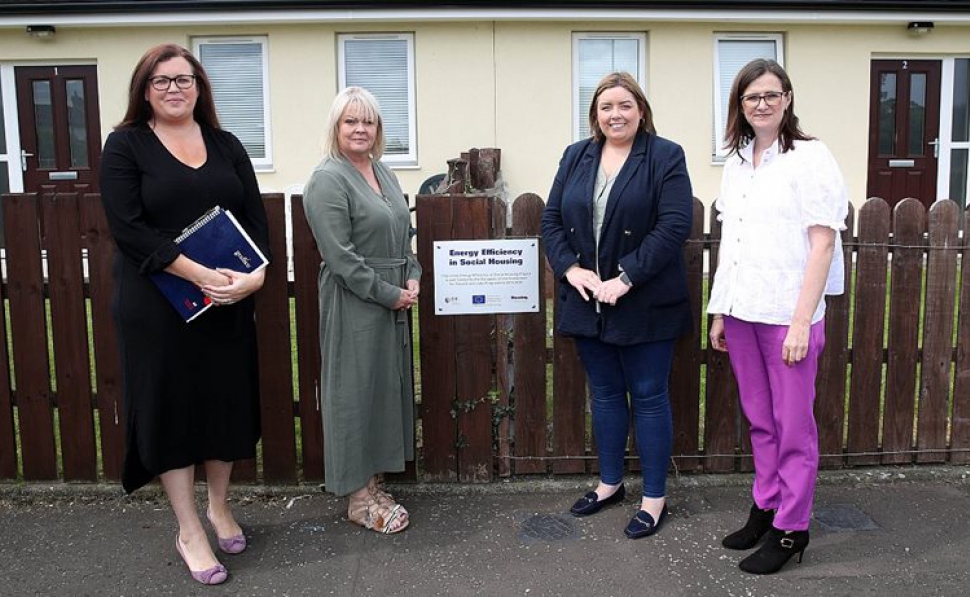 Minister for Communities Deirdre Hargey (second left) is pictured with Housing Executive Assistant Director of Asset Management Leeann Vincent (left), Department for Economy’s Director of EU Fund Management Division Maeve Hamilton and Housing Executive Are